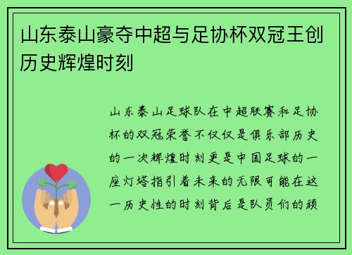山东泰山豪夺中超与足协杯双冠王创历史辉煌时刻 山东泰山豪夺中超与足协杯双冠王创历史辉煌时刻